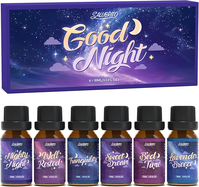 SALUBRITO Good Night Fragrance Oils, Premium Essential Oil Set for Diffuser, Soap, Candle Making scents, Nighty Night, Well Rested, Tranquility, Sweet Dream, Bed Time, Lavender Breeze - Bloomnest