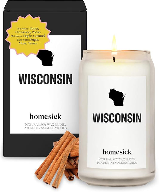 Homesick Scented Candles for Home (Wisconsin) - 13.75 oz Long-Lasting Soy Wax Jar Candle for Women & Men for All Occasions, 60-80 Hours Burn Time - Notes of Butter, Maple & Cranberry - Bloomnest
