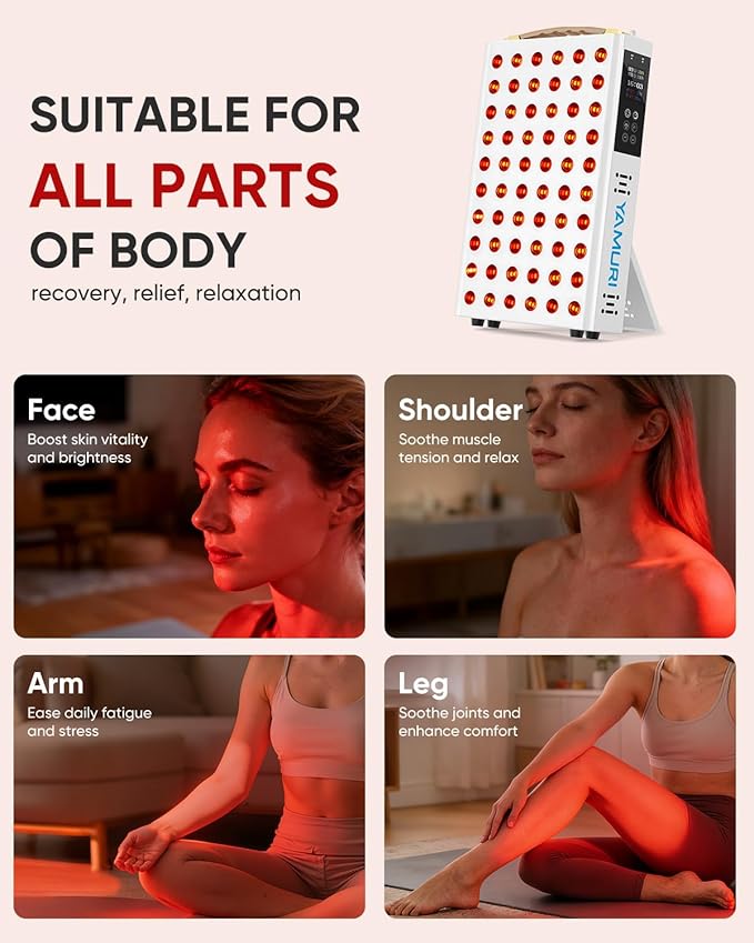 Red Light Therapy for Face, 660nm 850nm Near-Infrared Light Therapy Panel for Body, 110W with 60 Dual Chip LEDs, 135mW/cm² High Irradiance Device for Daily Wellness & Relaxation at Home - YA60 YAMURI