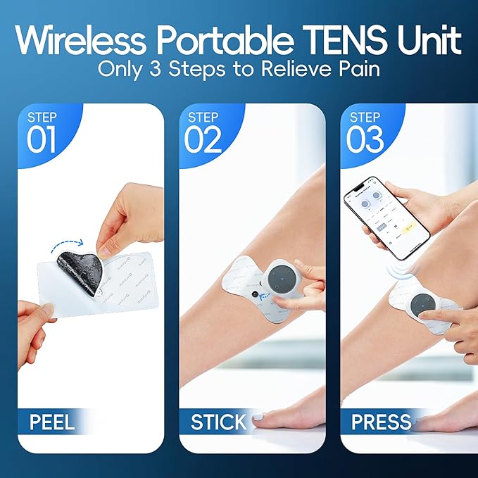 Comfytemp Wireless TENS Unit Machine for Pain Relief, FSA HSA Eligible TENS Unit Muscle Stimulator with Two Sets, Up to 30 Modes TENS Device for Back Pain, Rechargeable Portable with APP Control Comfytemp