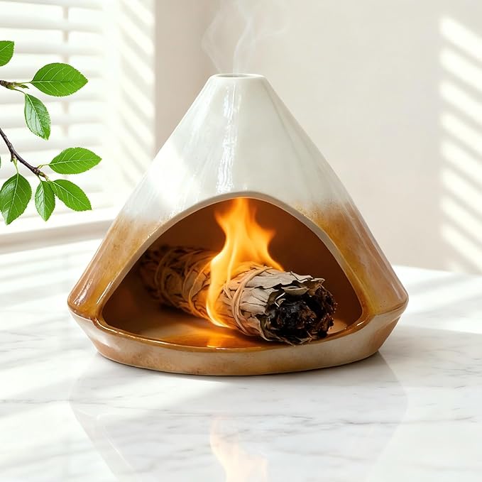 Palo Santo Holder， Incense Holder, Mini Chimney Incense Burner, Suitable for Palo Santo Sticks, Cone Incense, Candles, and Sage Smudging， an Ideal Choice for Yoga Meditation and Altar Decoration Bloomnest