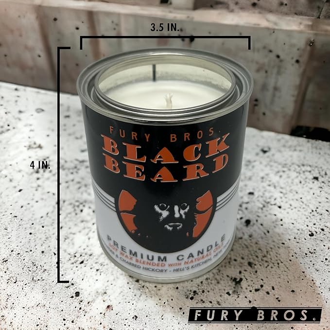 Fury Bros. Scented Candles for Men | Black Beard | Gunpowder & Charred Hickory | Natural Soy Wax | Hand-Poured in the USA | Long 70-80 Hour Burn (12.5 oz) | Vintage-inspired Tin Design | Dad Home Gift - Bloomnest