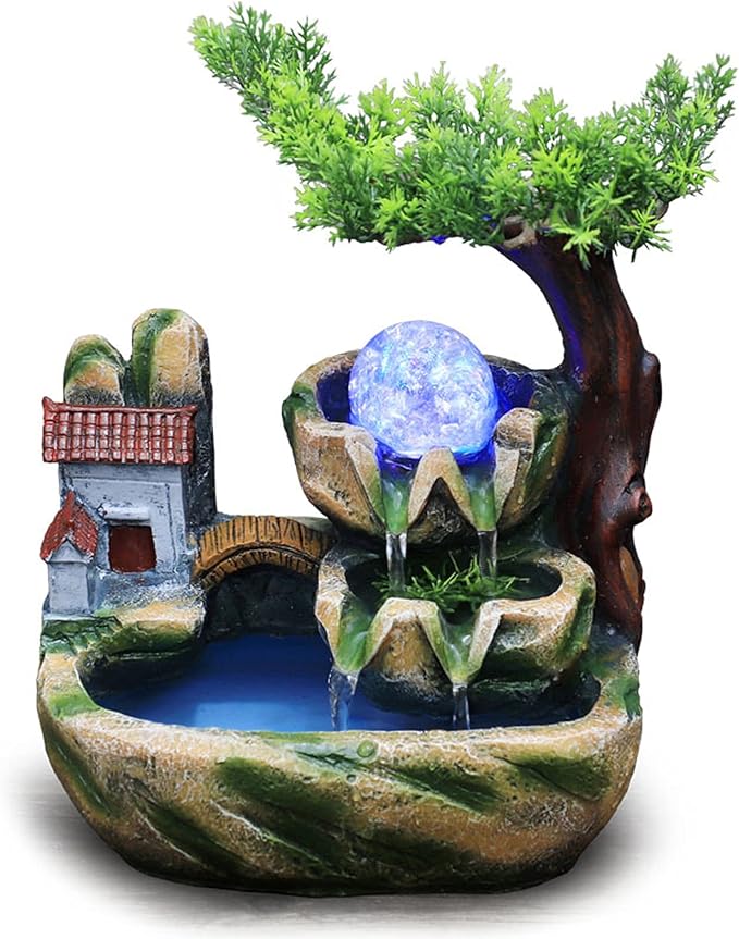 Small Bonsai Humidifier Mini Tabletop Waterfall Fountain with LED Color Night Light and Atomizer, Desktop Water Fountains Indoor Home Decor or Festival Birthday Gift for Girls Boys, 10 Inch - Bloomnest