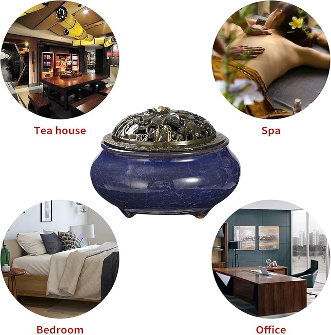 Incense Burner and Cone Incense Holder with Calabash Incense Stick Holder Ceramic Ash Catcher,Blue - Bloomnest
