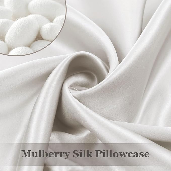 Adubor 100% Silk Pillowcase - Mulberry Silk Pillow Cases, 23 Momme 6A Grade Fibers, Silk Pillow Case for Hair and Skin Health, with Hidden Zipper (Standard 20''×26'', Lvory White, 1PC) - Bloomnest