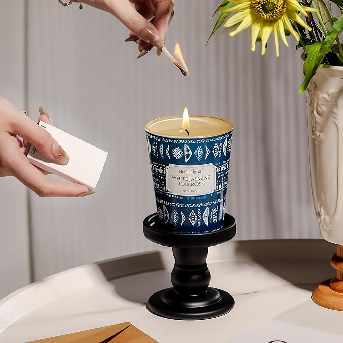HomeLights Scented Candles for Women & Men, 6.7oz Candle Jars Aromatherapy Single Wick Candle, Ideal for Bohemian Natural Textures Home Decor and Gifts, White Jasmine Tuberose - Bloomnest