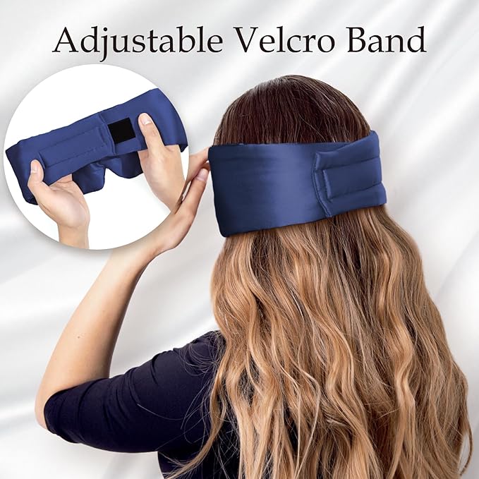 Zenssia 100% Mulberry Silk Sleep Mask Eye Mask for Man and Woman with Adjustable Headband, Full Size Large Sleep Mask & Blindfold for Total Blackout for All Night Sleep, Travel & Nap-Dark Blue - Bloomnest