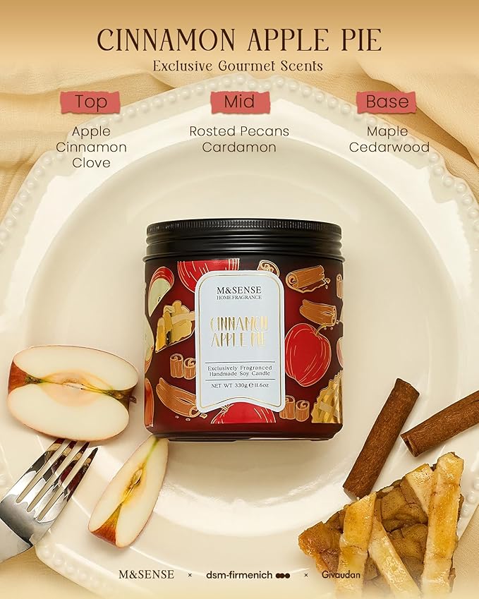 M&SENSE Christmas Candles Cinnamon Apple Scented, Soy Wax 11.6oz 70 Hours Long Lasting Burn, Holiday Candle for Kitchen Dining Room Fall Decor, Winter Relaxing Gifts for Women - Bloomnest