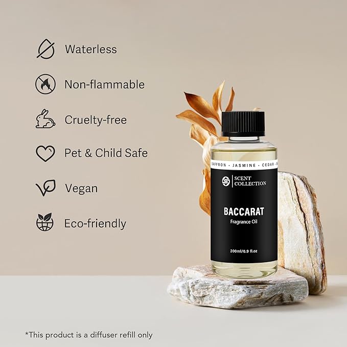 Luxury Hotel Scent Baccarat Diffuser Oil Waterless Essential Aromatherapy for Cold Air & Car Diffusers – Long Lasting Refill for Large Room & Home - Signature Saffron Cedar(200ml/6.76Fl oz) - Bloomnest