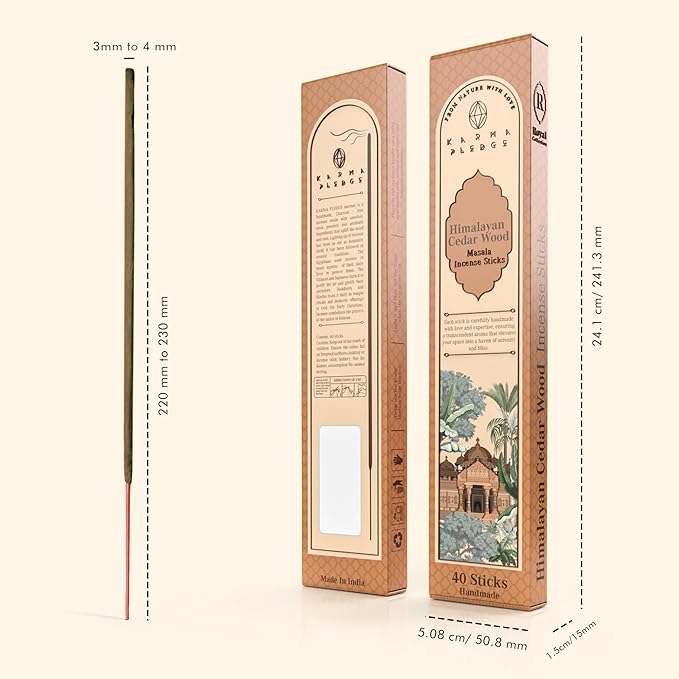 Incense Sticks, Himalayan Cedarwood Incense, Made with Natural Ingredients, Hand Rolled Aromatic Masala, 40 Stick Pack, 45-60 Minute Burn Time, Best for Home Fragrance, Meditation, Yoga, Relaxation KARMAPLEDGE