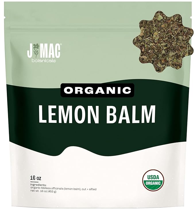 J Mac Botanicals Organic Lemon Balm (16 oz), Loose Leaf Tea, Dried Lemon Balm Tea, herbal Infusion, Lemon balm leaves, melissa officinalis tea, Certified USDA Organic - Bloomnest