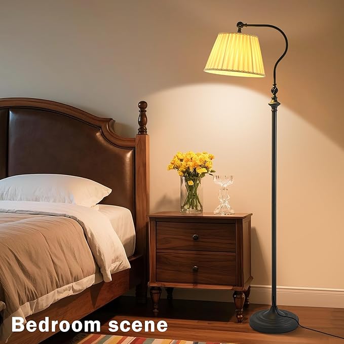 Smart LED Floor Lamp with Fabric Shade, Dimmable Standing Lamp,Remote & App Control, Adjustable Brightness & Color Temperature for Living Room,Bedroom,Office,Farmhouse, Mid Century Modern Boho Decor ﻿