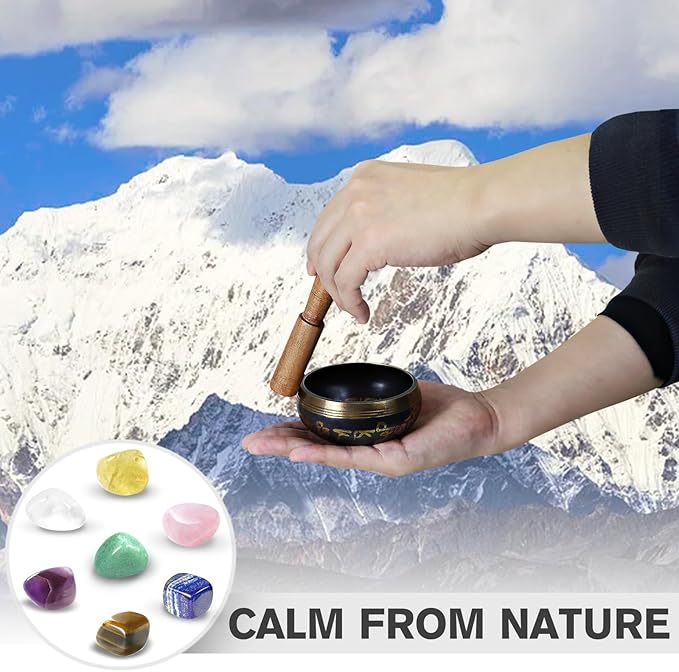 Tibetan Singing Bowl Set (16Pcs) - Pure Sound - 3.5 inch Brass Material - 100% Handmade - for Sound Healing, Chakra Balancing, Meditation, Mindfulness, Stress Relief Tools, Unique Spiritual Gifts - Bloomnest