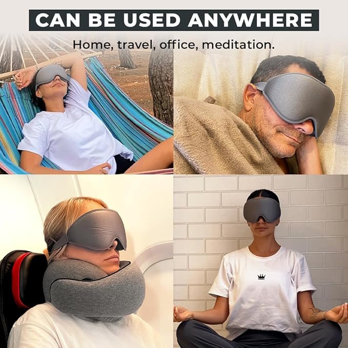 FlyHugz® 3D Travel & Home Sleep Mask | Ultra-Soft, 100% Light-Blocking Eye Mask for Deeper Sleep | Zero Eye Pressure, Adjustable Strap with Nose Bridge Design | Perfect for Travel and Insomnia - Bloomnest