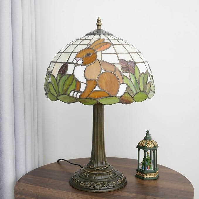 Uniquel Cute Brown Rabbit Tiffany Lamp Retro Style Stained Glass Table Lamp Vintage Aesthetic Bedside Lamps For Bedroom Nightstand Night Stand Lighting Reading Unusual Kids Decor Desk Lamp 12 Inch - Bloomnest