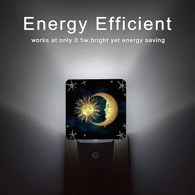 Celestial Moon Golden Sun Night Light,Boho Chic Stars Night Lights Plug into Wall with Dusk to Dawn Light Sensors 0.5W Dim Night-Lights for Bedroom - Bloomnest