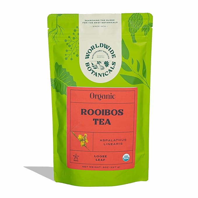 Worldwide Botanicals Organic Red Rooibos Tea – 8oz - 100% South African Aspalathus linearis – Loose Leaf, Cut and Sifted - Resealable Bag for Freshness - Bloomnest