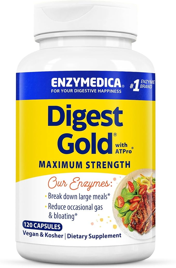 Enzymedica Digest Gold + ATPro, Maximum Strength Enzyme Formula, Prevents Bloating and Gas, 14 Key Enzymes Including Amylase, Protease, Lipase and Lactase, 120 Capsules - Bloomnest
