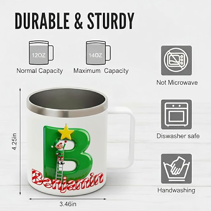 Personalized Christmas Insulated Coffee Mug with Handle – [H] Double Wall Stainless Steel Travel Tumbler for Hot & Cold Drinks – Unique Holiday Gift for Men, Women, & Kids (B124) - Bloomnest
