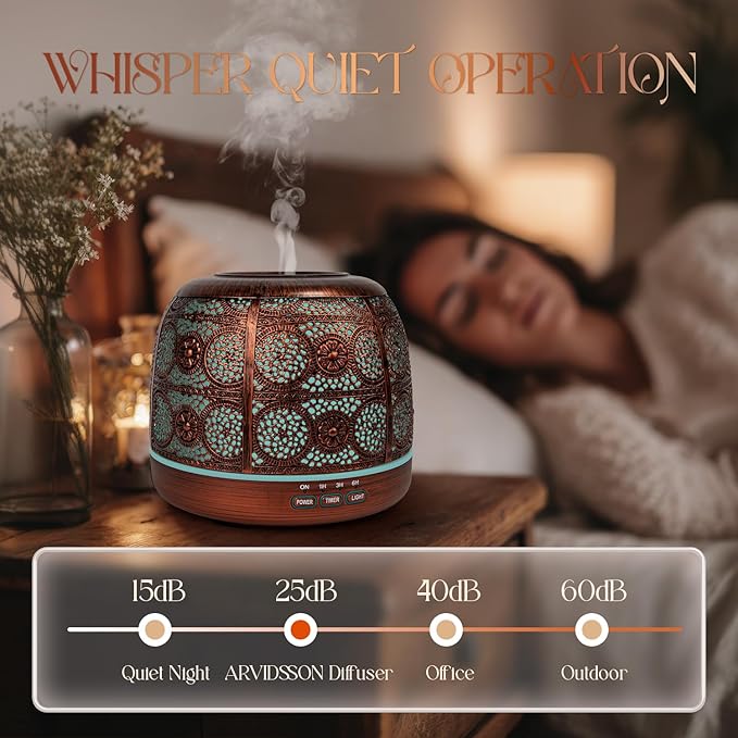 ARVIDSSON 500ml Essential Oil Diffuser, Metal Diffusers for Essential Oils, Aromatherapy Oil Diffuser for Large Room, Color Changing Mood Light & Mist Timer Setting, Gift for Women - Bloomnest