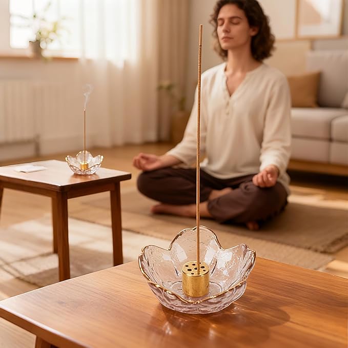 Incense Holder for Sticks,Handmade Ash Catcher Glass Bowl with 9 Holes Incense Holder for Home Décor, Meditation, Yoga,SPA Decor,Easily Grab All Incense Ash - Bloomnest