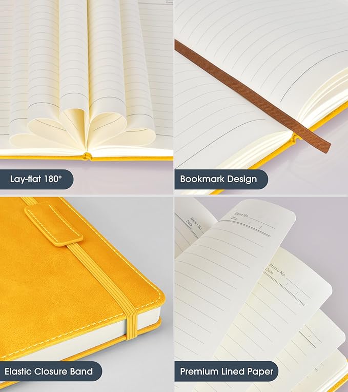Lined Journal Notebook for Women Men,256 Pages A5 Hardcover Leather Journals for Writing,Travel,Business,Work & School,College Ruled Notebooks for Note Taking,Diary Notepad 5.7"×8.3" yellow - Bloomnest