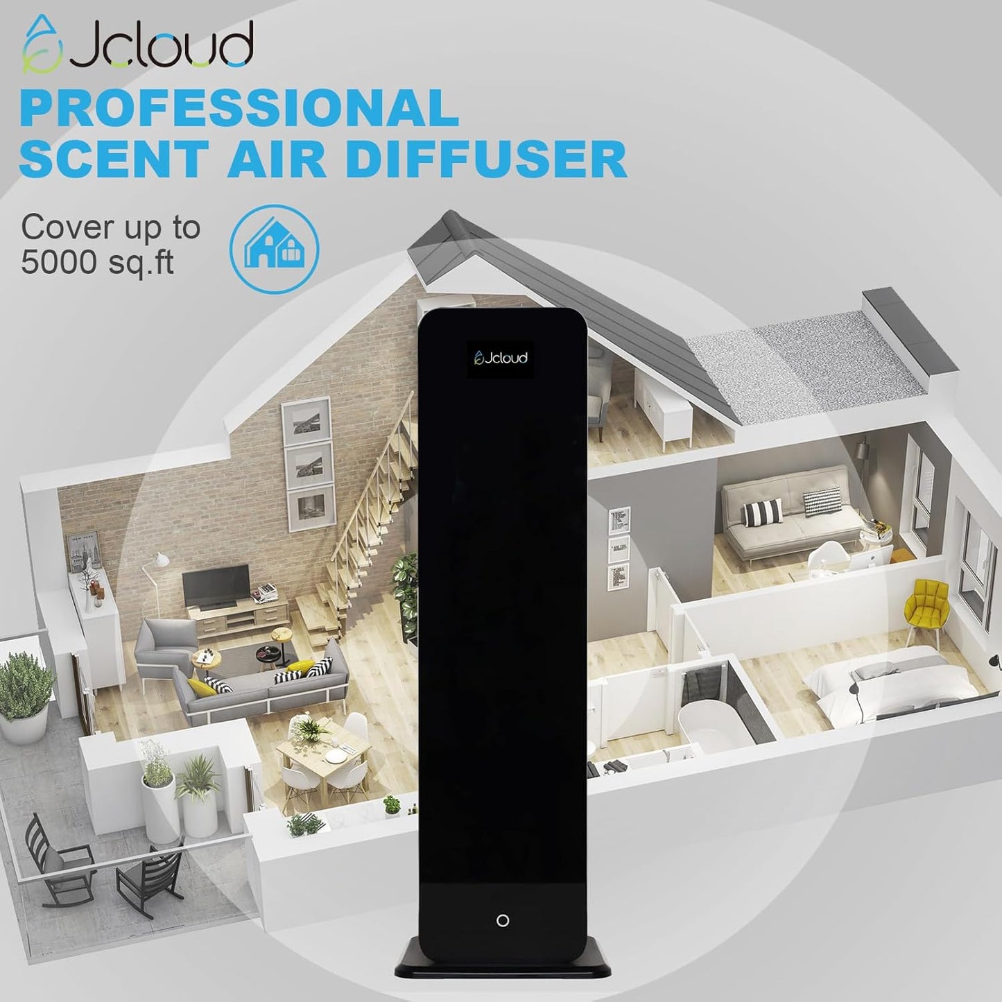 JCLOUD Upgrade Floor-Standing Scent Air Machine for Home, Hotel Scent Diffuser Luxury Commercial Version with Cold Air Tech 5000 Sq. Ft, 1L Waterless Aroma Diffuser for Large Room, Hotel, Office