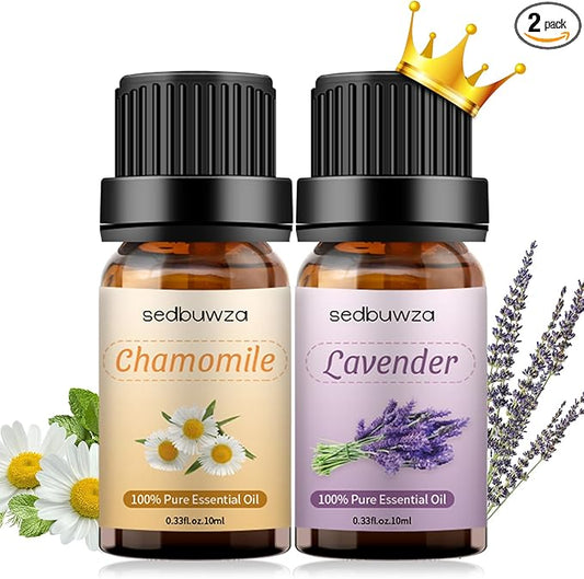 Sedbuwza Lavender Chamomile Essential Oil Set, Lavender Fragrance Oil Chamomile Scent Oil Set for Diffuser, Aromatherapy, Massage, Soap, Candle Making 2 x 10 ml Sedbuwza