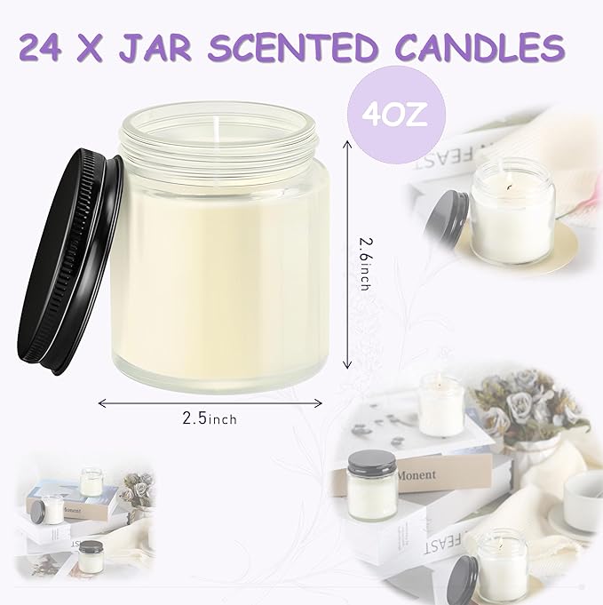 ACITHGL 24 Pcs 4oz Mini Mason Jar Candles Small Lavender Scented Candles Bulk Aromatherapy Ideal Souvenir Favors for Wedding Birthday Party (Black, 24) - Bloomnest