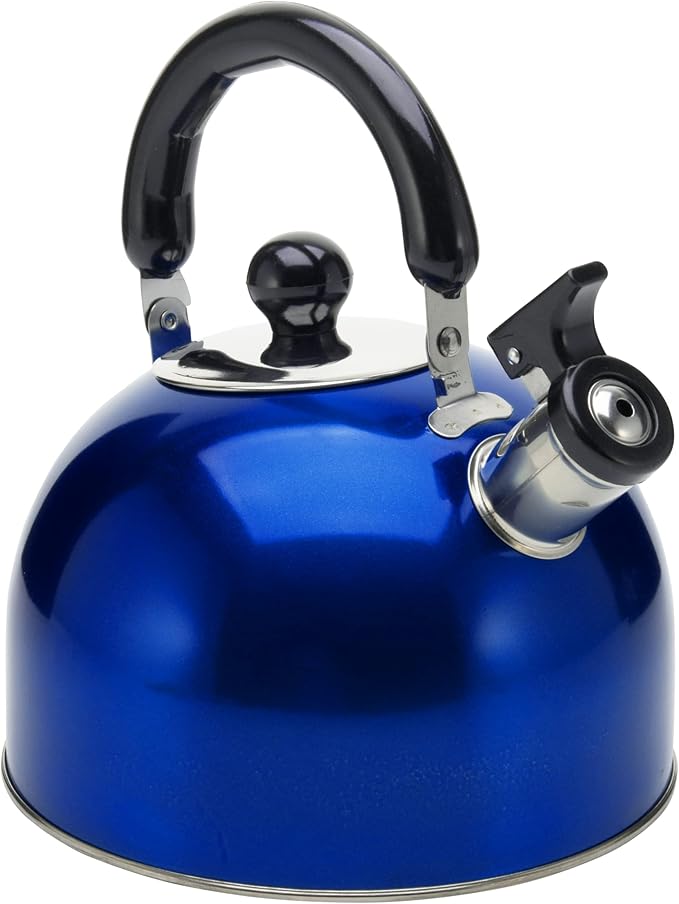Stainless Steel Stovetop Whistling Tea Kettle 3 Liter (3-Quart) Classic Teapot with Ergonomic Handle, Works on Induction Cooktops-Blue 2409 - Bloomnest