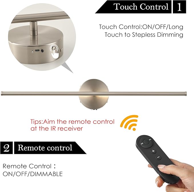 Battery Operated Wall Sconces with Remote Control, Dimmable Wall Sconces Set of Two, 350°Rotate, 3000K LED Nickel Wireless Wall Light for Living Room,Bedroom, Hallway, 28.3 Inch (2 Pack) - Bloomnest