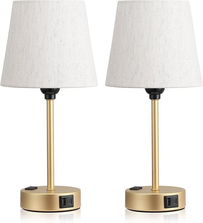 Acaxin Lamp for bedrooms Set of 2 - Nightstand Bedroom Lamp with USB C Port and AC Outlet Charging, 3 Way Dimmable Touch Control Bed Side Table Lamp, Small Night Stand Light for Kids/Guest Room - Bloomnest