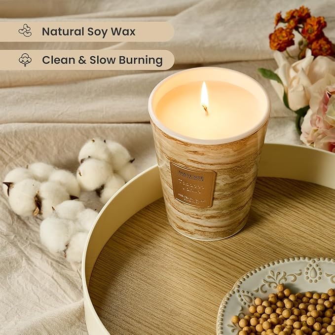 M&SENSE TobaccoVanilla Scented Candles for Home, Lead-Free Wick Highly Scented Jar Candles, 14.1 Oz 80 Hours Lasting Burning Candles Gifts for Women, Relaxing Aromatherapy Candle for Stress Relief - Bloomnest