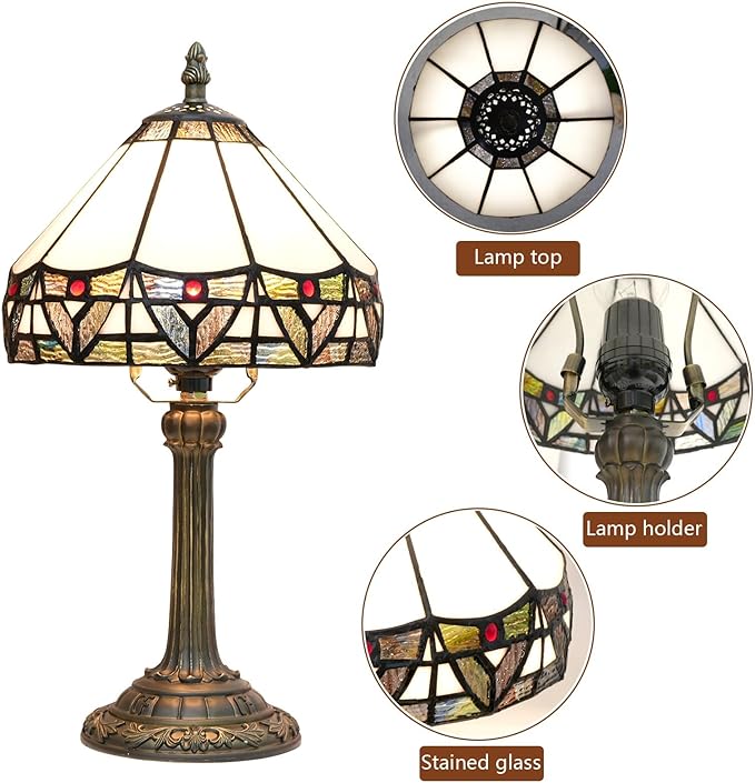 Tiffany Lamp Bedside Table Lamp-Nightstand,Stained Glass Lamp for Bedroom Dorm Living Kitchen, Aesthetic Cute Home Decor Gift,8 inch Rome - Bloomnest