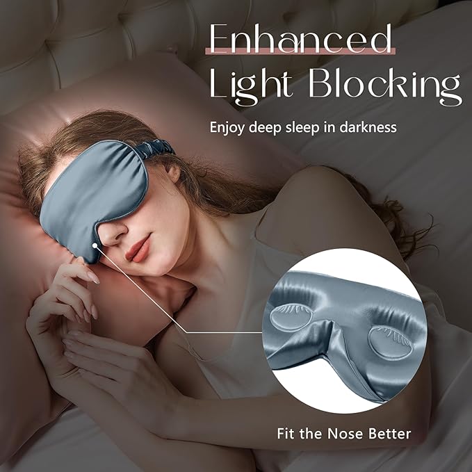 ZIMASILK Adjustable 22 Momme 100% Mulberry Silk Sleep Mask, Upgraded 3D Contoured Cup Eye Mask for Sleeping, Super Soft & Breathable Blindfold, Blackout for Deep Sleeping (Blue Haze) - Bloomnest