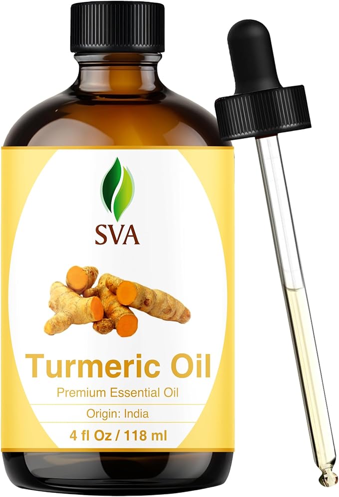 SVA Turmeric Essential Oil – 4 Fl Oz – 100% Natural Turmeric Oil - for Diffuser, Hair Care, Face, Skin Care, Aromatherapy, Scalp and Body Massage, Soap and Candle Making – with Dropper - Bloomnest