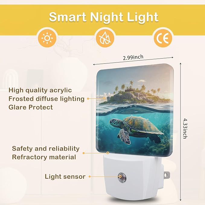 Sea Turtles Night Light, Cute Turtle under the Sea Night Lights Plug Into Wall with Dusk To Dawn Sensor Wall Lamp, Nightlights For Bedroom, Bathroom, Hallway, Kitchen, Gifts Ideal For Girls Women - Bloomnest