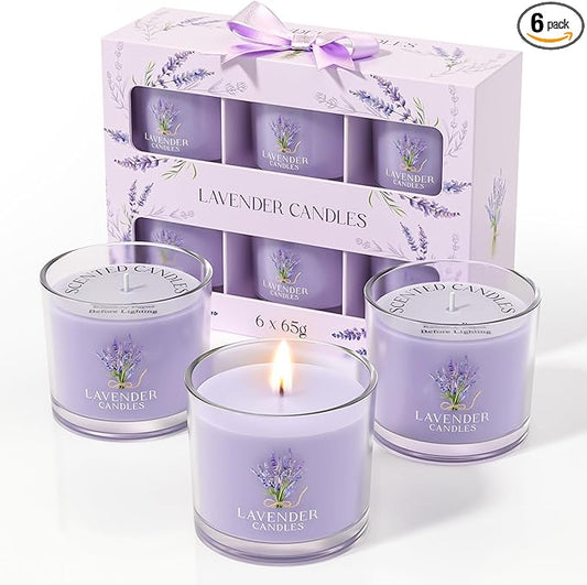 Lavender Candle, Scented Candles Gift Set for Stress Relief, 6 Votive Candles for Women and Men, Birthday Candle Gifts for Women, Christmas Candles for Women (Purple, 14 oz) - Bloomnest