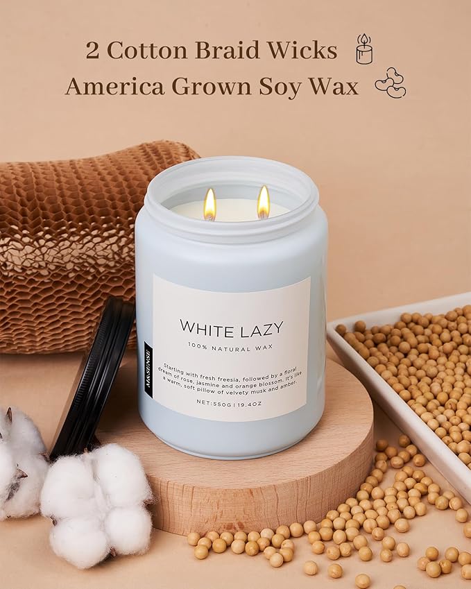 M&SENSE Spring Scented Candle, Jasmine Clean Cotton Soy Wax Large 19.4oz 110 Hour Long Lasting Burning Non Toxic Organic Natural 2 Wick Relaxing Jar Candle for Women - Bloomnest