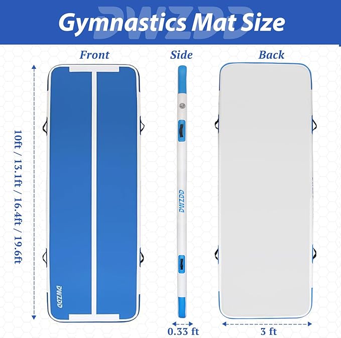 Dwzdd Gymnastics Air Mat 10ft/13ft/16ft/20ft Tumbling Mat Inflatable Gymnastics Tumble Track for Home/Gym/Training/Cheerleading/Water with Electric Pump
