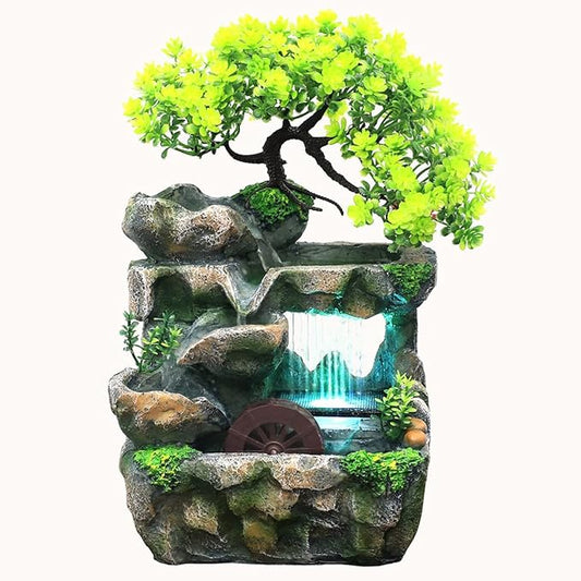 Rockery Stream Tabletop Fountain, Zen Meditation Indoor Waterfall Feature with Automatic Pump and Switch, Desktop Fountain for Home Office Bedroom Decoration (D) - Bloomnest