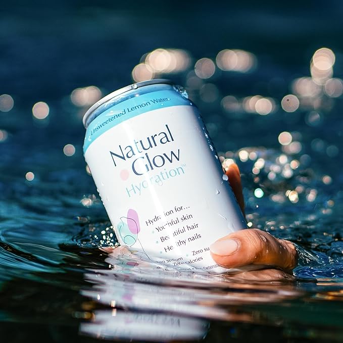 Natural Glow Hydration® Glycine Beauty Water, Unsweetened Lemon Flavor, 12 Pack of 12 fl oz Cans, Electrolytes & Amino Acids, Zero Sugar & Zero Sodium, Anti-Aging Facial Petals Bundle