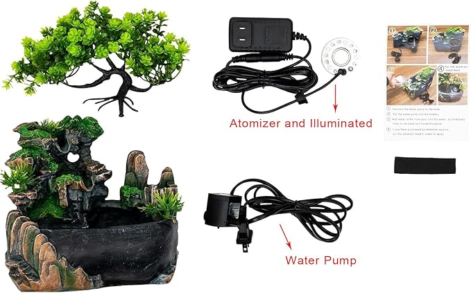 BRAVECOW Indoor Relaxation Desktop Fountain Waterfall with Atomizer and Automatic Pump Illuminated Waterfall Desktop Fountain for Home Office Bedroom Desk Decoration - Bloomnest