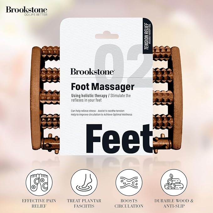 Brookstone Foot Roller Massager for Plantar Fasciitis Relief - Wooden Massage Roller for Foot Health - Stimulate Reflexes & Relieve Stress - Ideal Gift for Mom, Dad, Elderly - Bloomnest