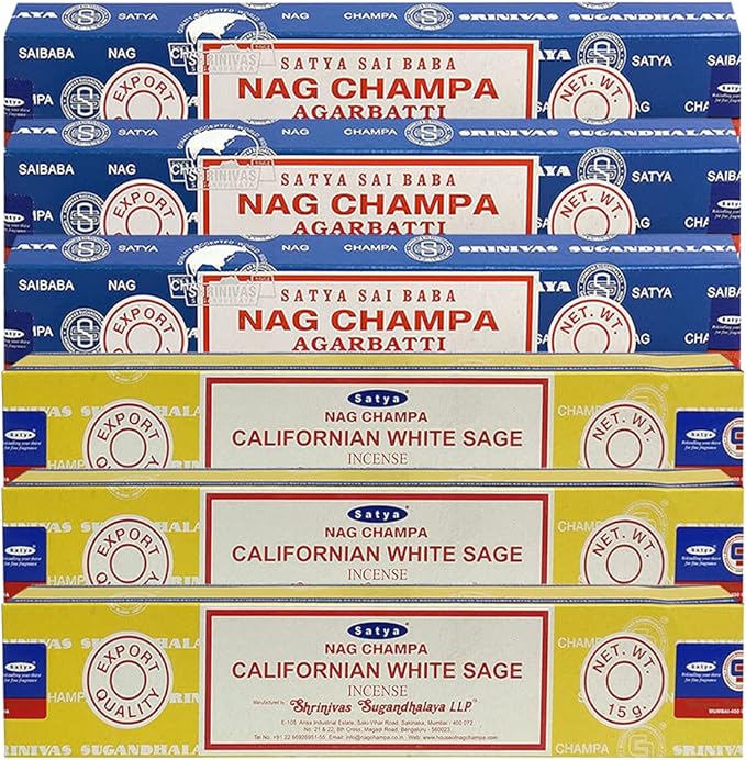 Nag Champa White Sage Incense Sticks & Holder Bundle Variety Pack from House of Satya Incense Sticks and Trumiri TRUMIRI