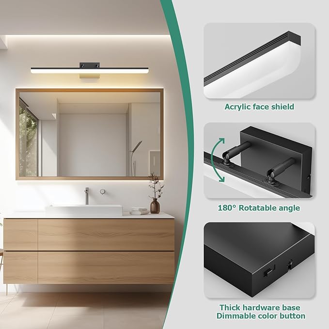 Black Vanity Light 31.5" Long 24W LED Bathroom Light Bar with 5CCT Adjustable Modern Bathroom Vanity Light Fixture for Mirror, Powder Room, Bedroom, Apartment, Hotel - Bloomnest