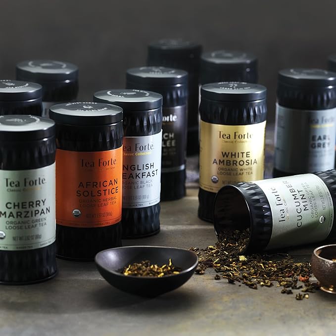 Tea Forte African Solstice Premium Loose Leaf Caffeine-Free Herbal Tea Blend Canister, Makes 35-50 Cups, Round Canister - Bloomnest