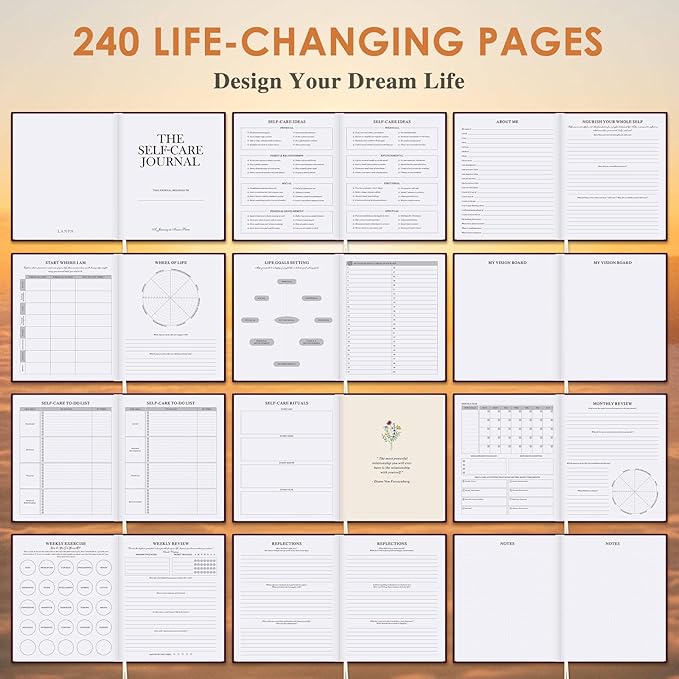 Lanpn Self Care Journal for Women, Self Love Guided Journals with Prompts, Daily Reflection Wellness & Gratitude Planner, 5 Minute Mental Health Notebook, Mindfulness Mood Log, 240 Pages, Purple Lanpn