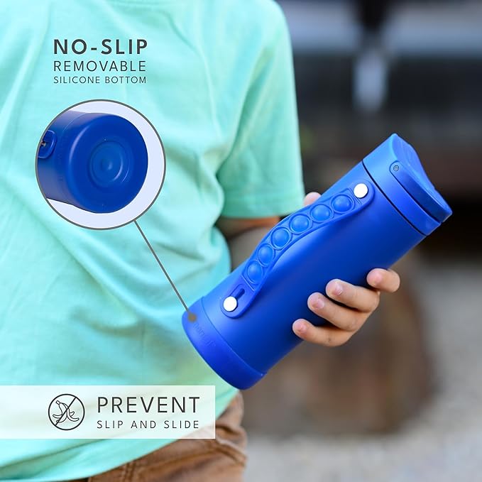 Elemental Iconic Kids Water Bottle for School - 100% Leak-Proof Insulated Water Bottles with Straw Lid & Pop-It Handle for Boys & Girls - Triple-Wall Insulated & BPA-Free, 14oz – Royal Blue - Bloomnest