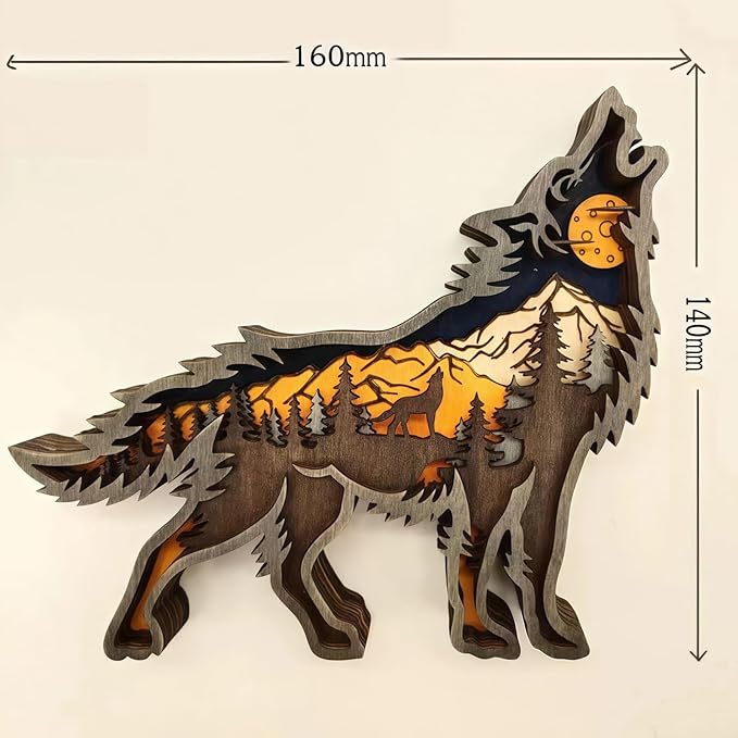 3D Wood Carving Animals Lamp Home Decorative, Cute Bear Family Elephant Presents Ideas Christmas Living Room Office Decor Warm LED Night Lights Gift for Friend Daughter Son Mom Dad (Wolf) - Bloomnest